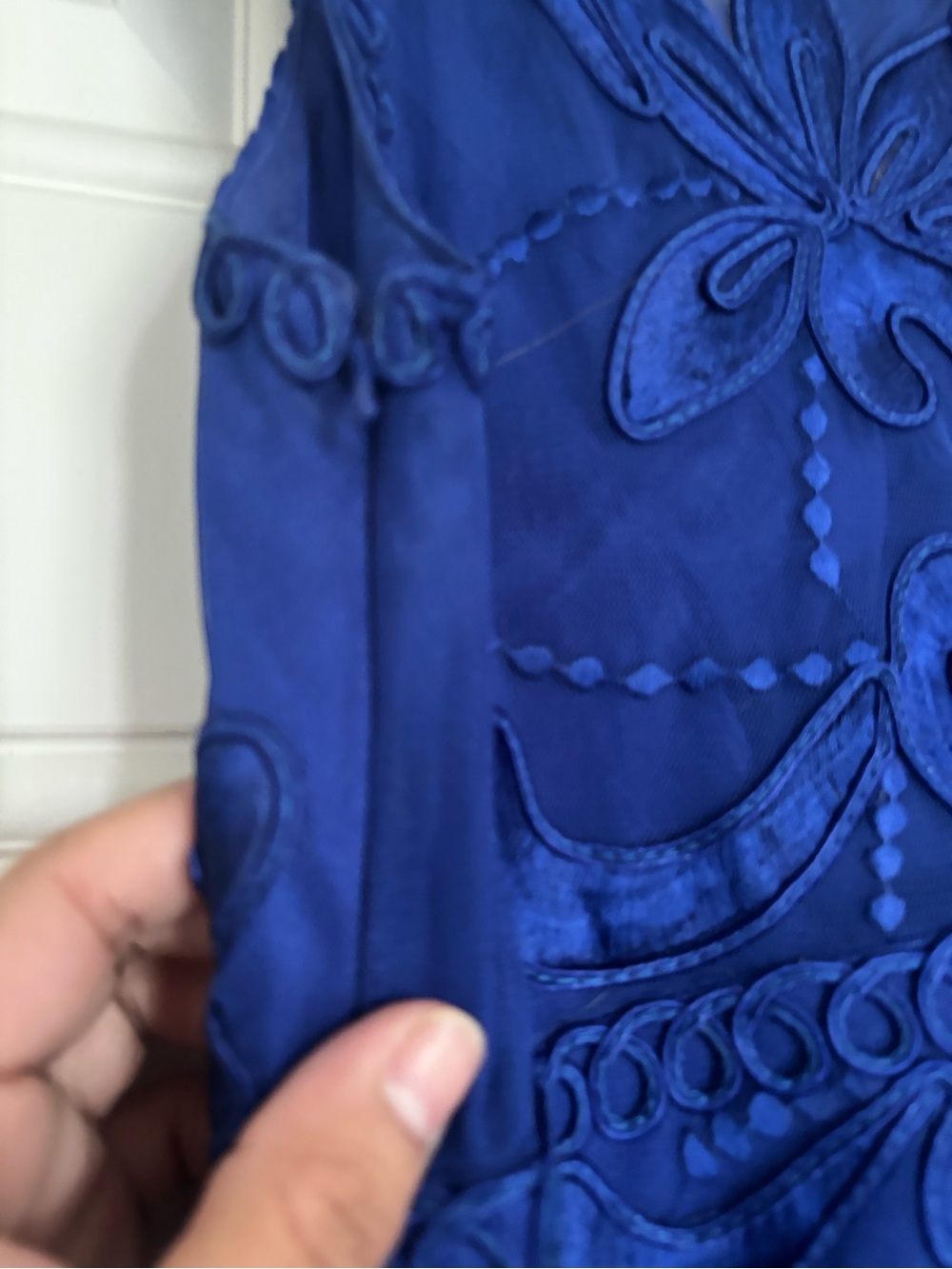 Sue Wong Royal Blue Embroidered V‑Neck Midi Dress - Picture 7 of 7